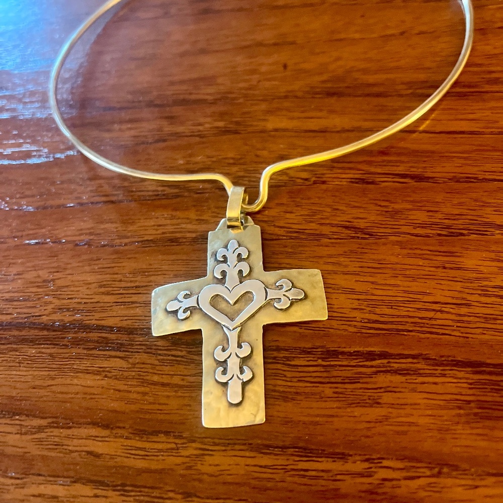 Vintage Jeep Collins Necklace with Cross and Heart Pendant